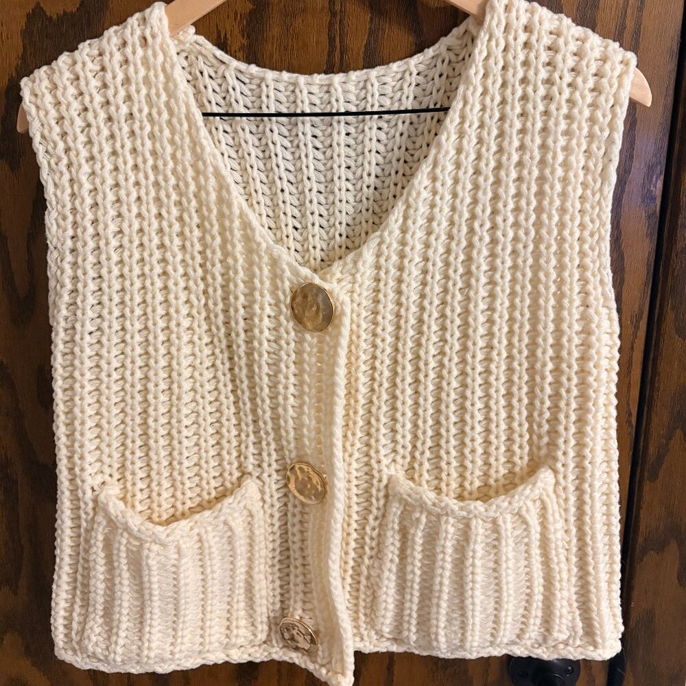 Chunky knit vest with gold detail buttons
